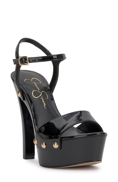 Jessica Simpson Calenta Ankle Strap Platform Sandal In Black Super Patent Pu
