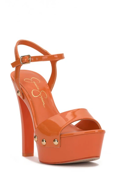 Jessica Simpson Calenta Ankle Strap Platform Sandal In Tangerine Super Patent Pu