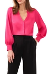 Halogen Collarless Satin Button-up Shirt In Magenta Pink