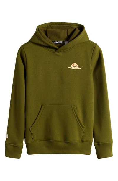 The North Face Kids' Camp Fleece Pullover Hoodie In Forest Olive/ Smokey The Bear