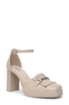 Nerogiardini Kiltie Ankle Strap Platform Pump In Beige/khaki