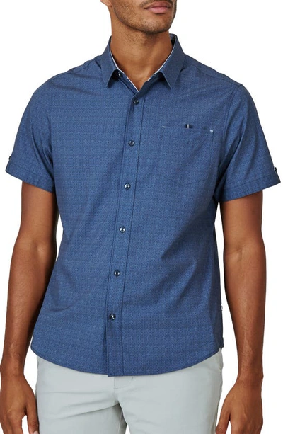 7 Diamonds Monti Geo Print Short Sleeve Performance Button-up Shirt In Navy