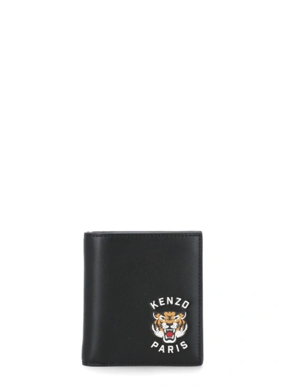 Kenzo Varsity' Soft Leather Wallet Black In Noir