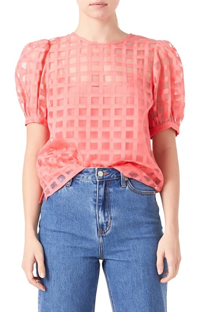 English Factory Windowpane Sheer Top In Coral