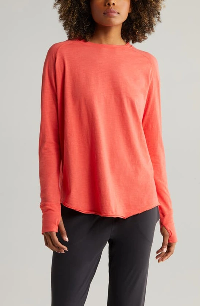 Zella Relaxed Long Sleeve Slub Jersey T-shirt In Cayenne