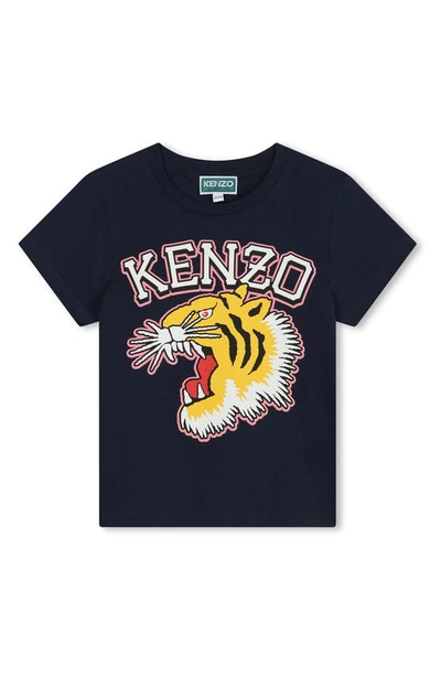 Kenzo Kids' Blue T-shirt For Girl With Iconic Tiger And Logo