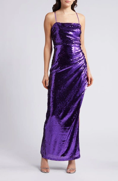 Lulus Keep It Sparkly Sequin Sleeveless Gown In Purple