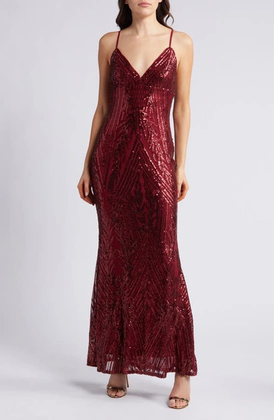 Lulus Ever So Elegant Sequin Sheath Gown In Burgundy