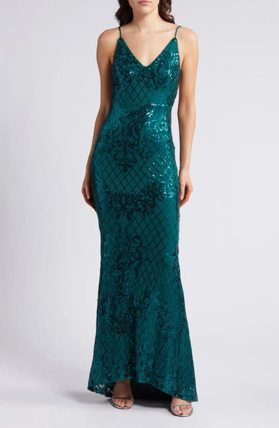 Lulus Glowing All Night Emeral Sequin Sleeveless Mermaid Gown In Emerald