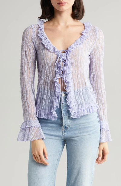 Astr Lace Front Tie Bed Jacket In Lavender