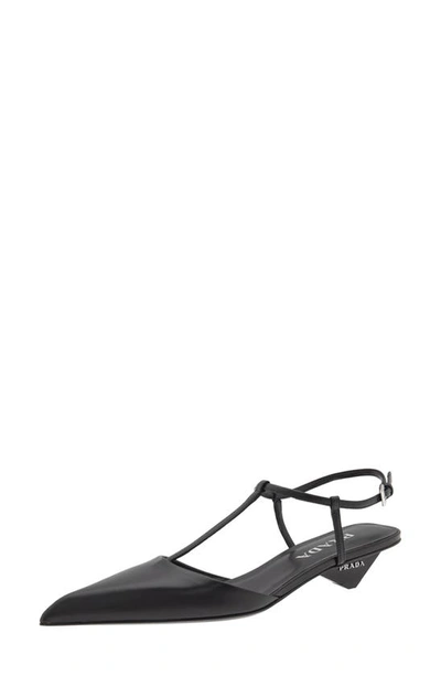 Prada Modellerie Pointed Toe Kitten Heel Pump In Black  