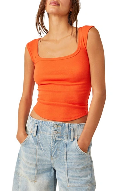 Free People Hummingbird Stretch Cotton Top In Mandarin Red