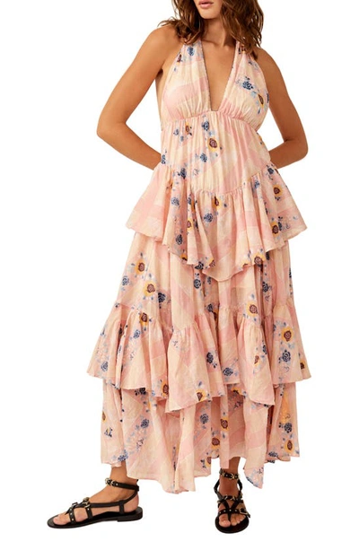 Free People Stop Time Floral Tiered Ruffle Cotton Maxi Dress In Pink