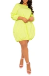 Buxom Couture Bubble Hem Cotton Blend Poplin Dress In Apple Green