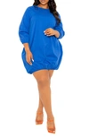 Buxom Couture Bubble Hem Cotton Blend Poplin Dress In Royal Blue