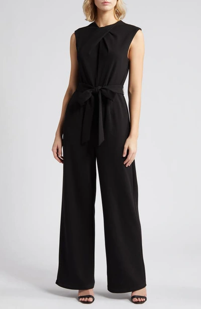 Tahari Asl Twist Neck Sleeveless Jumpsuit In Black