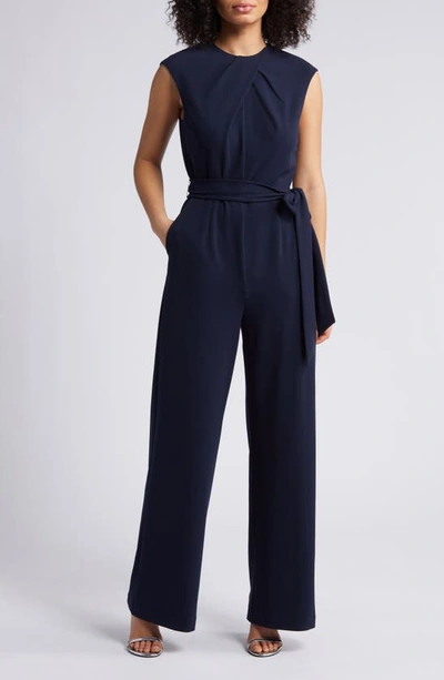 Tahari Asl Twist Neck Sleeveless Jumpsuit In New Navy