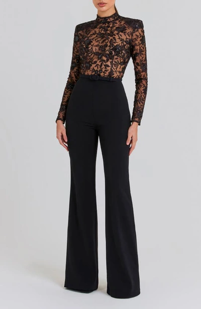 Nadine Merabi Joanna Sequin Floral Bodice Jumpsuit In Black