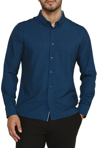 7 Diamonds Amis Medallion Print Performance Button-up Shirt In Navy