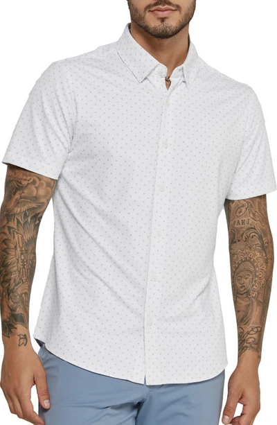 7 Diamonds Alfie Dot Print Short Sleeve Performance Button-up Shirt In White