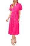 Cece Tiered Midi Shirtdress In Bright Rose