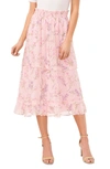 Cece Floral Print Chiffon Midi Skirt In Corsage