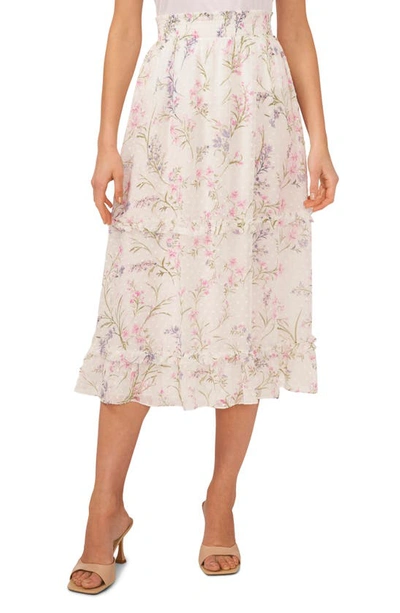 Cece Floral Print Chiffon Midi Skirt In New Ivory
