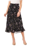 Cece Floral Print Chiffon Midi Skirt In Rich Black