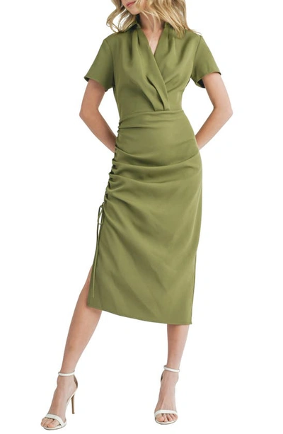Mila Mae Wrap Front Midi Dress In Olive