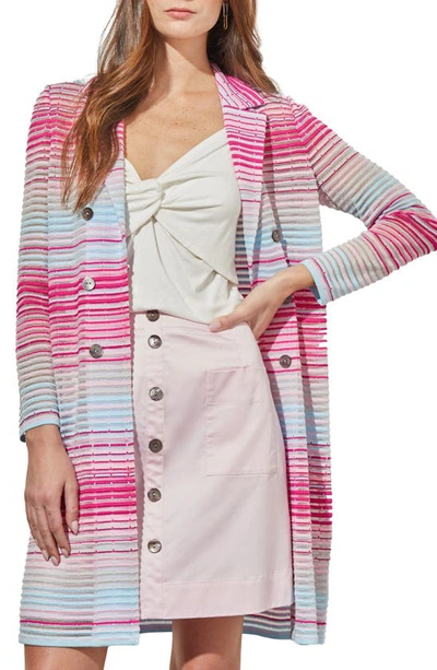Ming Wang Sheer Stripe Longline Jacket In Perfect Pink Multi