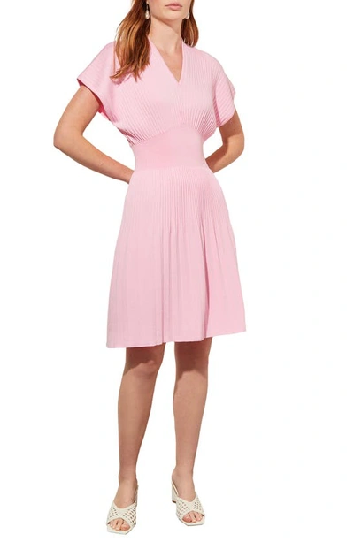 Ming Wang Pleated Fit & Flare Minidress In Perfect Pink
