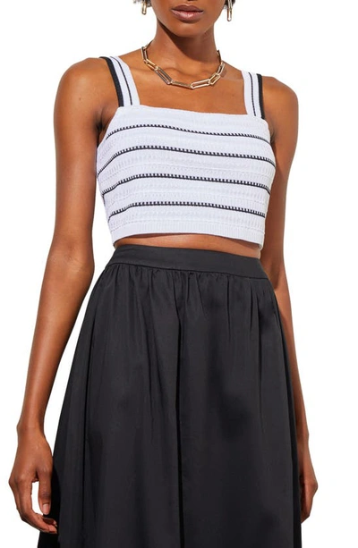 Ming Wang Stripe Knit Crop Tank In White/ Black