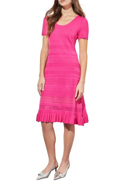 Ming Wang Pointelle & Burnout Sweater Dress In Carmine Rose