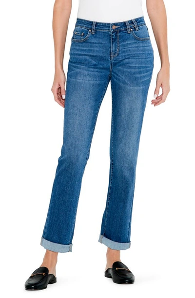 Nic + Zoe Cuffed High Waist Straight Leg Girlfriend Jeans In Atlantic