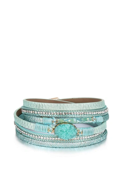 Liv Oliver 18k Gold Aqua Blue Quartz Multi Wrap Bracelet