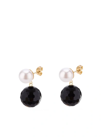 Liv Oliver 18k Gold Black & White Pearl Drop Earrings
