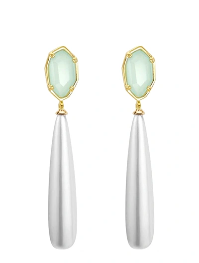 Liv Oliver 18k Gold Sea Green & Pearl Tear Drop Earrings