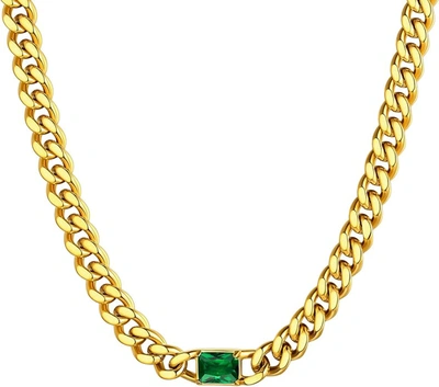 Liv Oliver 18k Gold Chain Emerald-cut Green Necklace In Multi