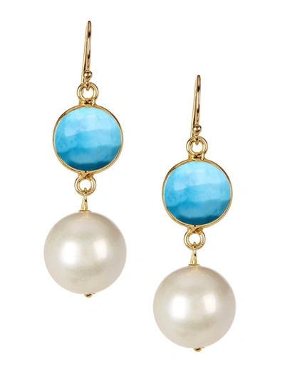 Liv Oliver 18k Gold Plated Turquoise & Pearl Drop Earrings