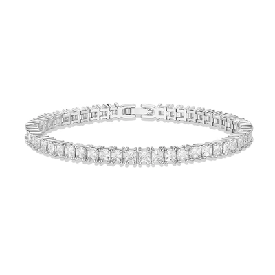 Liv Oliver 18k Gold Cz Princess-cut Eternity Tennis Bracelet In White