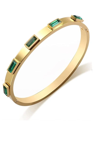 Liv Oliver 18k Gold Plated Green Station Bangle