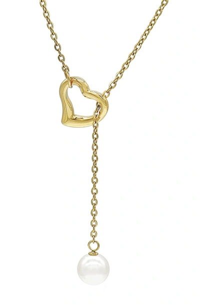 Liv Oliver 18k Gold Open Heart Pearl Lariat Necklace