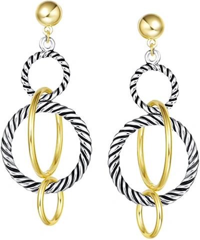 Liv Oliver 18k Gold Two Tone Textured Multi Ring Drop Earrings