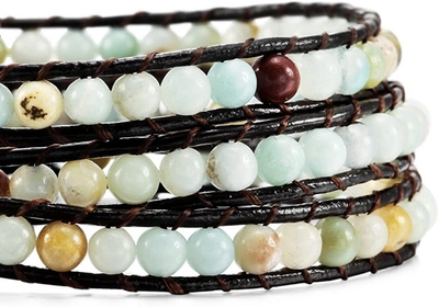 Stephen Oliver Multi Sea Green Leather Wrap Bracelet