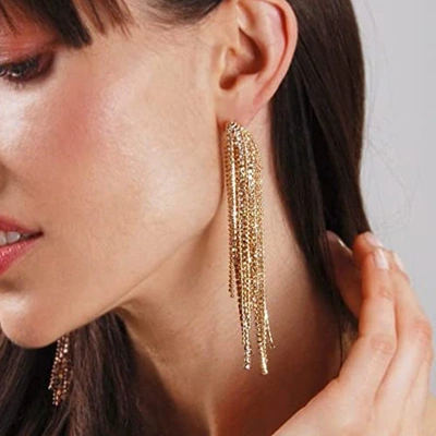 Liv Oliver 18k Gold Embellished Chandelier Statement Earrings