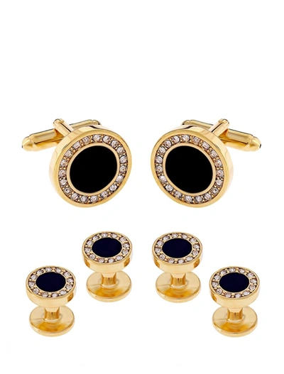 Stephen Oliver Silver Black Tie Formal Cufflink Set In Gold
