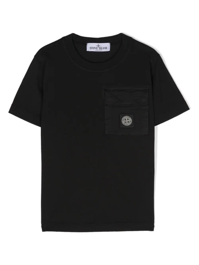 Stone Island Kids' Compass Cotton T-shirt In Black