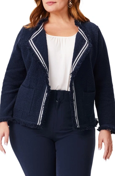 Nic + Zoe Ribbon Trim Fringe Jacket In Dark Indigo