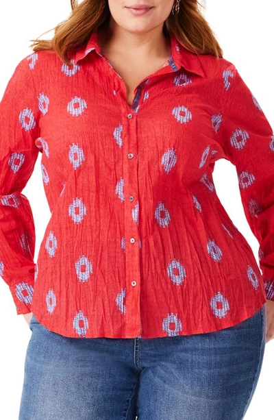 Nic + Zoe Medallion Crinkle Shirt In Orange Multi