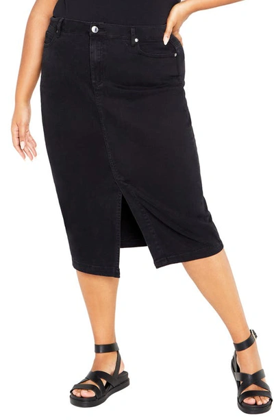 City Chic Vivian Denim Midi Skirt In Black